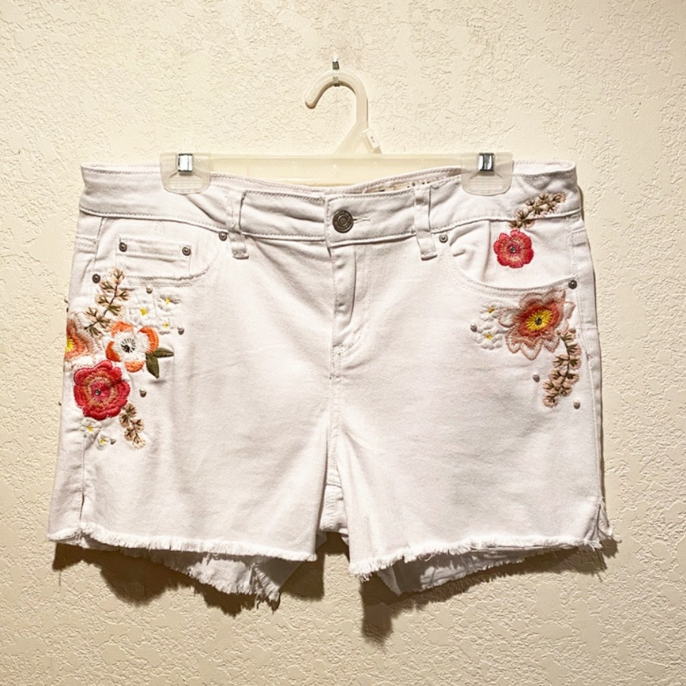 White Embellished Jean Shorts
